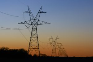 Transmission towers at sunset in East Texas